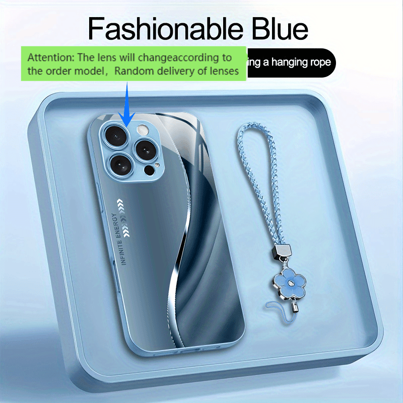 TEMU Phone Case: Random Lens, Line-designed Lanyard Tempered Glass Phone Case, Suitable For Iphone 16/16 Plus/16 Pro/16 Pro Max/ Plus/15 Pro/15 Pro