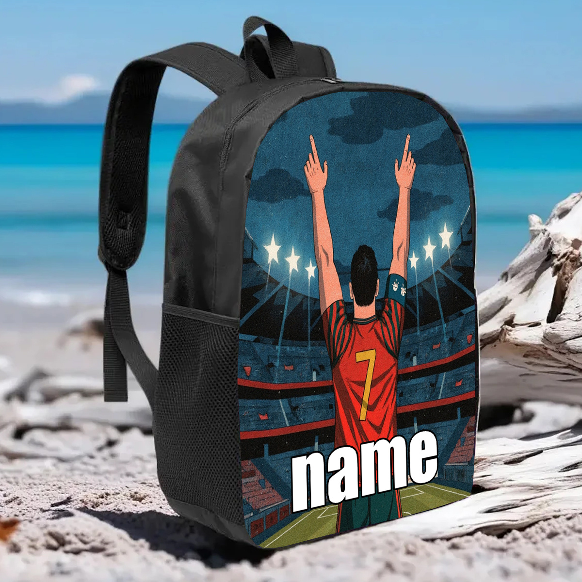 TEMU 1pc Customizable Text Football Illustration Backpack, Personalized Name Backpack, Large Capacity 17-inch Casual Backpack Laptop Bag With Water