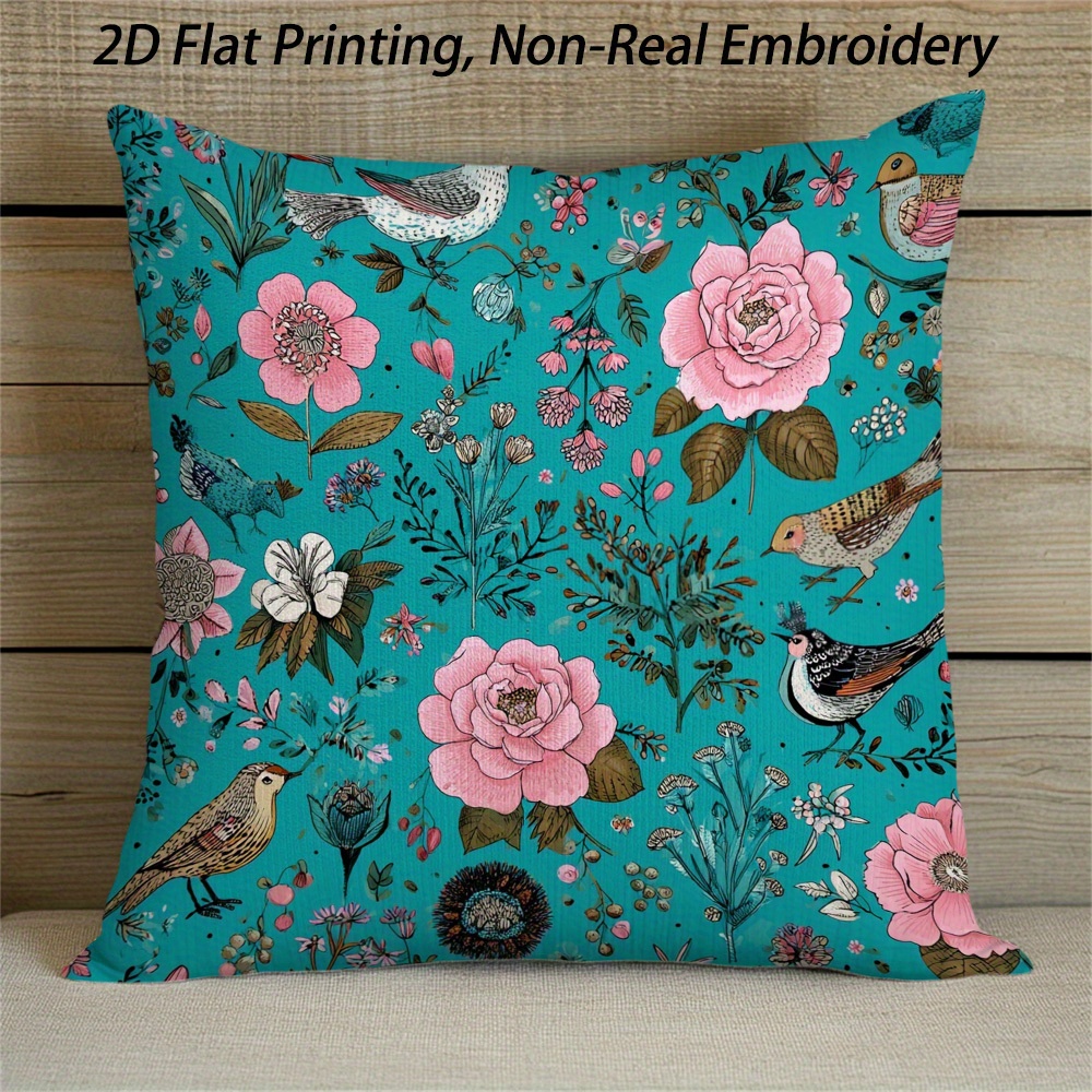 Housse De Coussin Chinoiserie 18x18 Pouces Bleu Gris Vintage Oiseau Floral Housses De Coussin Décoratif Style Fermier Fleur Décorative Extérieur Taie