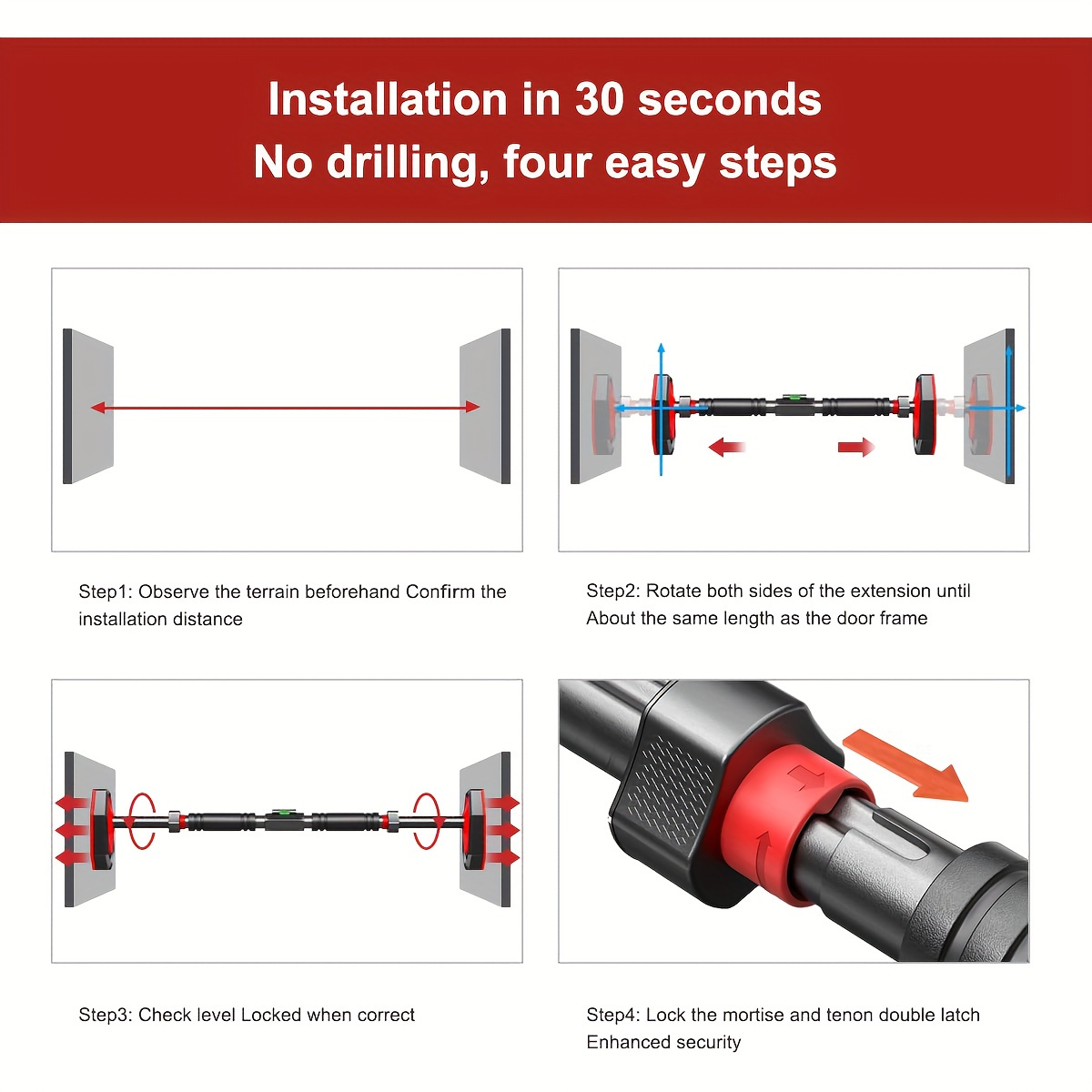 Doorway Pull-Up Bar - No-Drill Installation, Adjustable Width with Auto-Lock, Heavy-Duty Pull-Up & Pull- System Suitable for Home Gym Workouts, Door-Mounted Strength Training Bar (No Drilling Required)