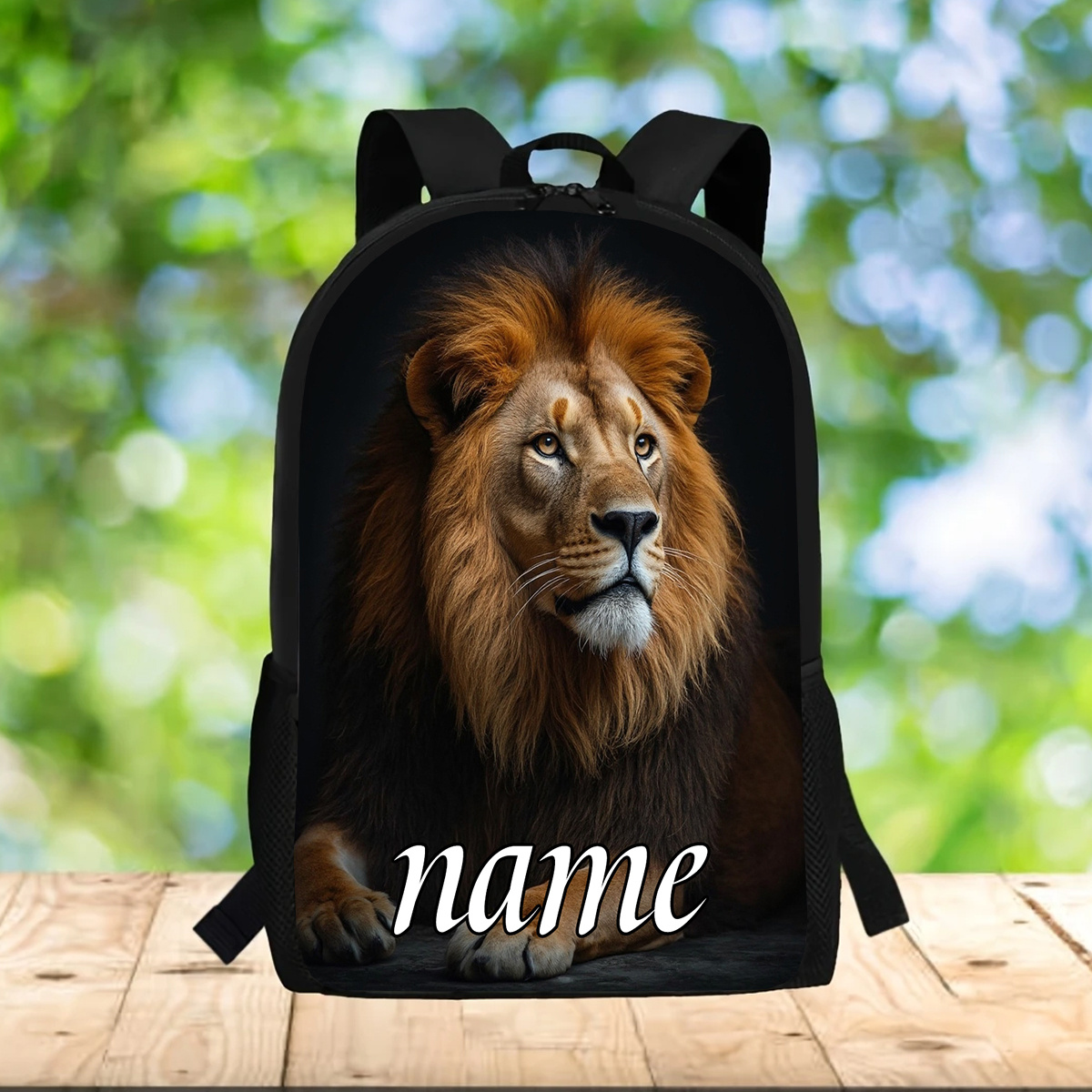 TEMU 1pc Customizable Lion Print Backpack - Personalized Name/text, 17 Inch Lightweight Durable School Backpack With Adjustable Straps & Water Bottle