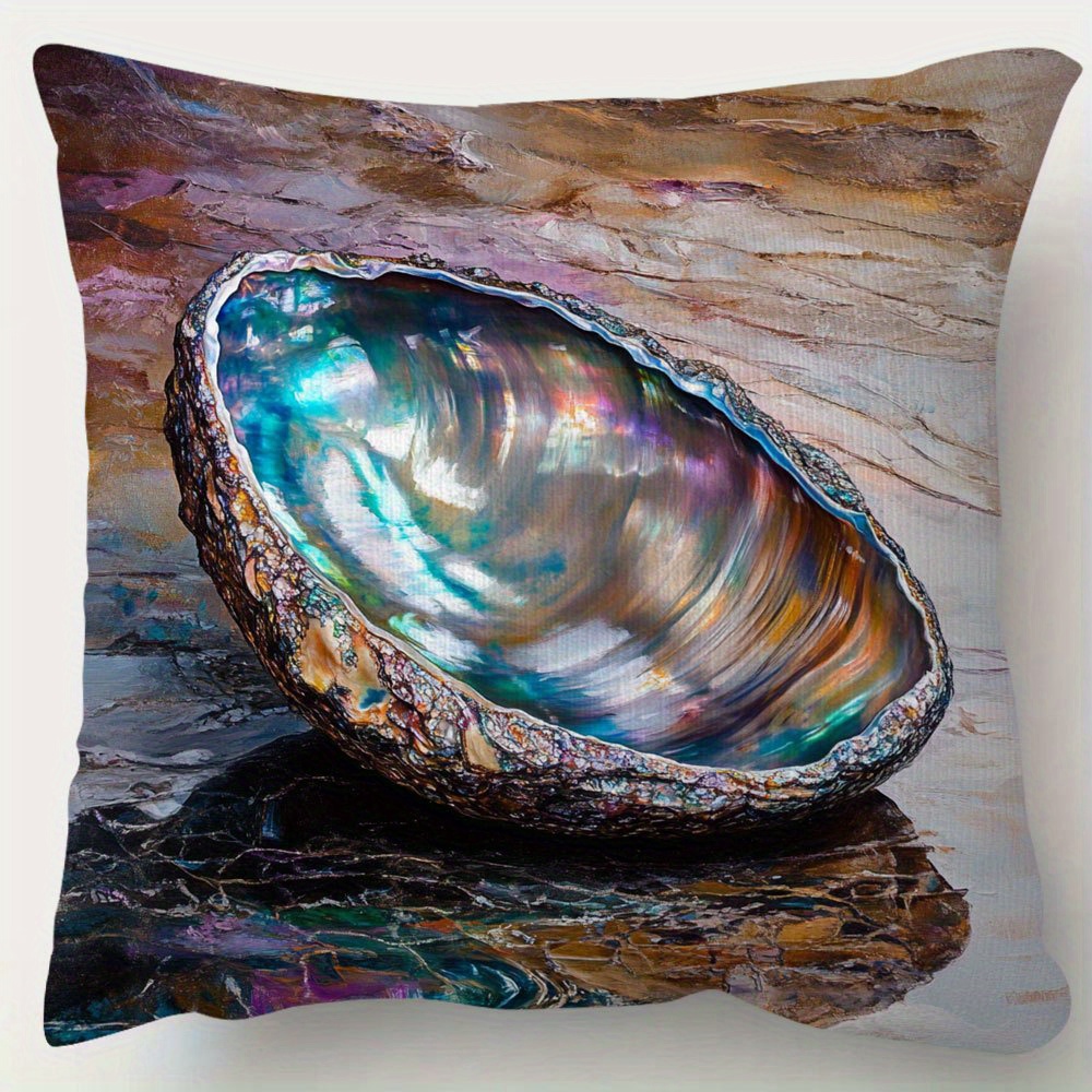 TEMU 1pc Coral Mother-of-pearl Artistic Pattern Pillowcase, Short Plush Fabric, 18x18 Inches, Double-sided Printed, Invisible Zipper, Machine