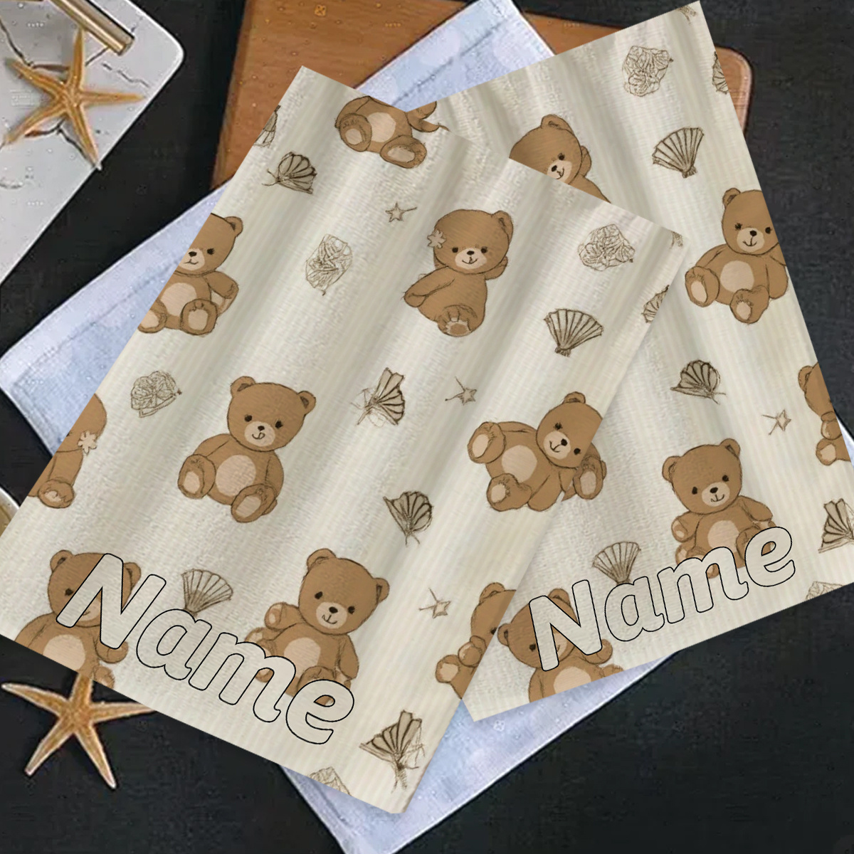 TEMU 2pcs Cartoon-style Teddy Bear Travel Essential Towel, Customizable Text Towel, Name Customization Towel, Cartoon Anime Towel, Autumn Gift,