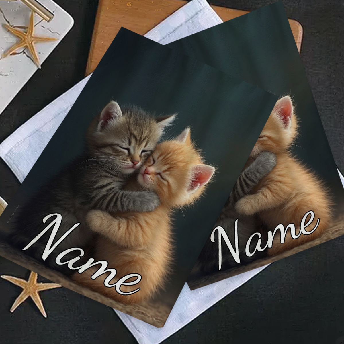 TEMU 2pcs Set, Essential Towels For Traveling With 2 Kittens, Customizable Towels With Text, Name-embroidered Towels, Cartoon-themed Towels, Perfect
