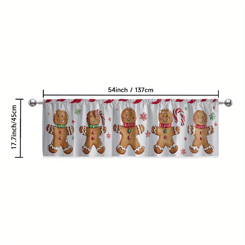 TEMU 1 pièce Rideau de Valance Père Noël en Pain d'Épices - Impression 2D, Polyester Lavable en Machine, Tringle Incluse, Filtrage Lumière pour