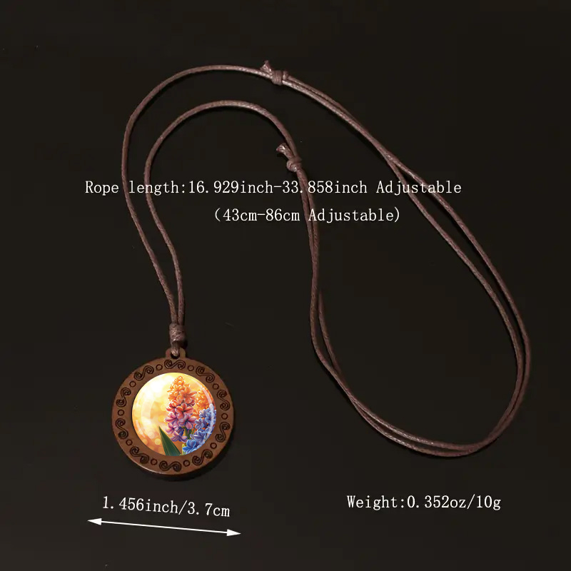 Boho Chic Wooden Windflower Pendant Necklace with Adjustable Cord