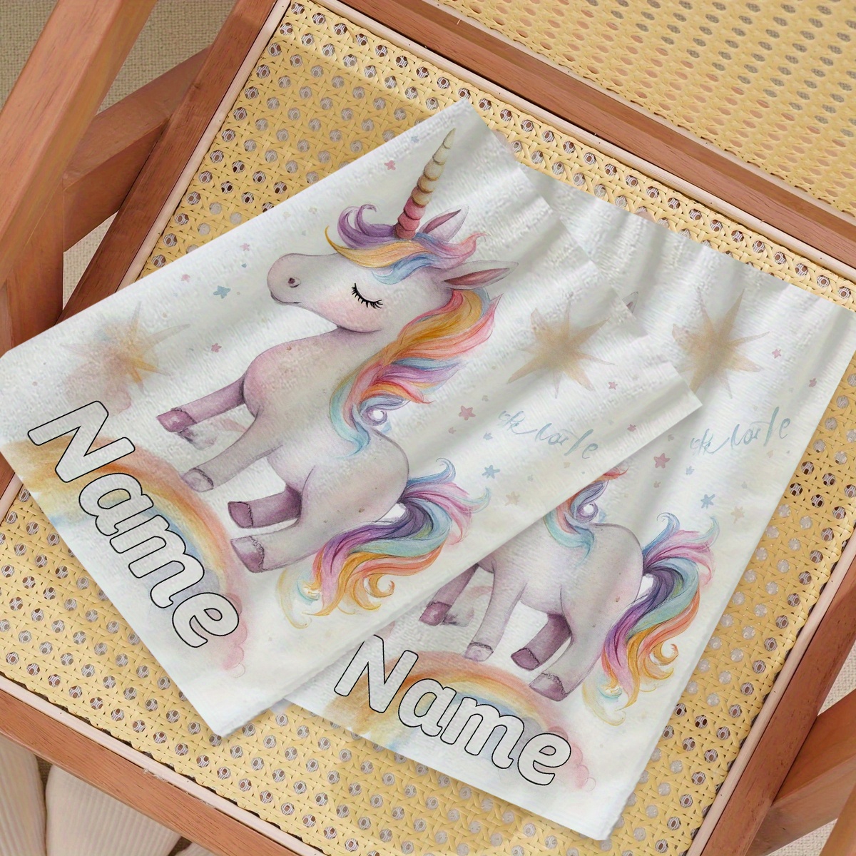 TEMU 2pcs Set, Watercolor-style Unicorn Travel Essential Towel, Customizable Text Towel, Personalized Name Towel, Cartoon Anime Towel, Autumn Gift,