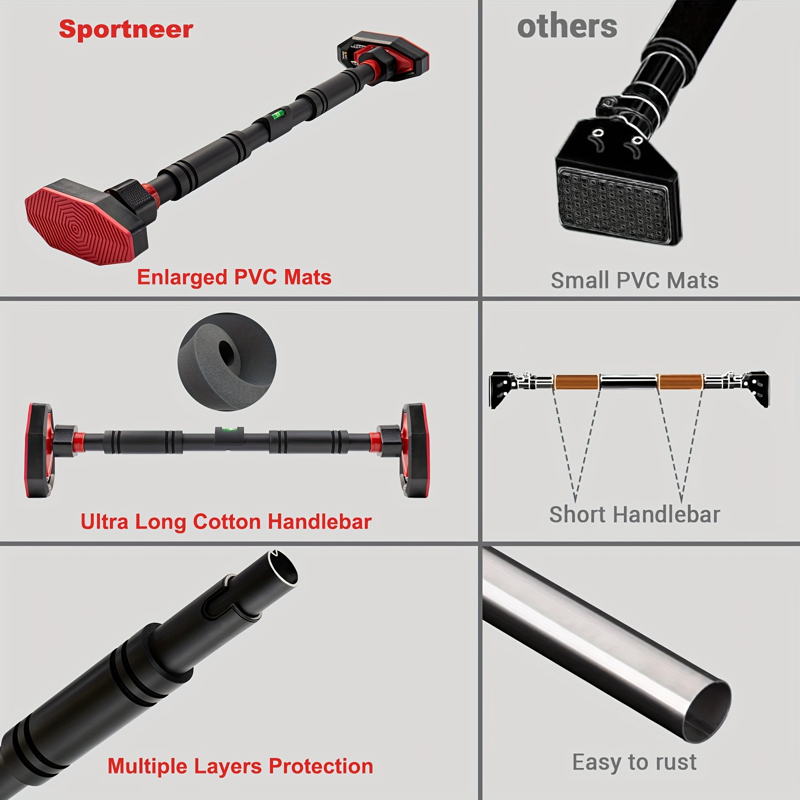 Doorway Pull-Up Bar - No-Drill Installation, Adjustable Width with Auto-Lock, Heavy-Duty Pull-Up & Pull- System Suitable for Home Gym Workouts, Door-Mounted Strength Training Bar (No Drilling Required)