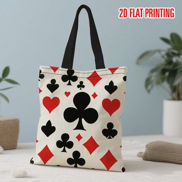 1pc Poker Card Printed Polyester Canvas Tote Bag - High-Quality, Spacious for Shopping, Work, Travel, and Daily Use, Large Capacity | Sturdy Construction | Durable Handle Bag, Shopping Accessory