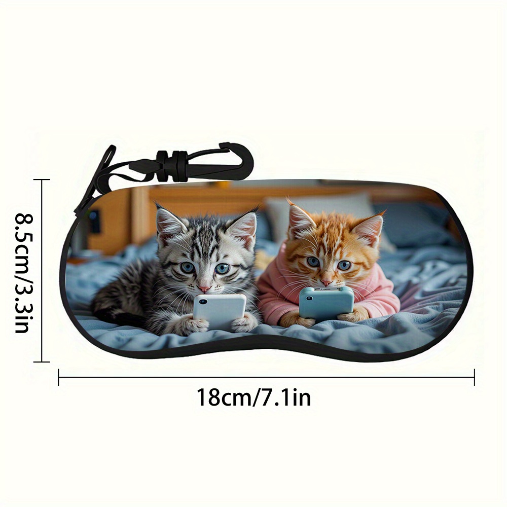 E-shop 2D Flach, 1 Stück, 2D Flachdruck Shirt Niedliche Katze Modebrille Aufbewahrungstasche, Leicht Weiche Brillentasche, Unisex, 2D Flach