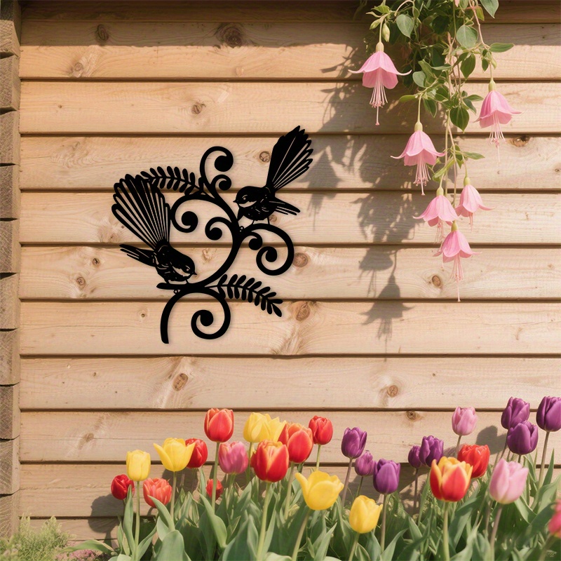 TEMU 1pc Tui Bird Metal Wall Art - And Fern Silhouette With Twisting Branch Design, Durable Indoor/outdoor Decor, Suitable For Garden, Bathroom,
