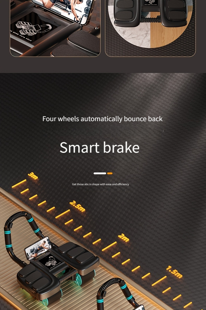 Home Fitness Equipment, Abdominal and Full Body Wheel, Four-Wheel Design, New Model Ab Roller with Elbow Support - Automatic Rebound, Upgraded Four-Wheel Core Exercise Device for Home Gym