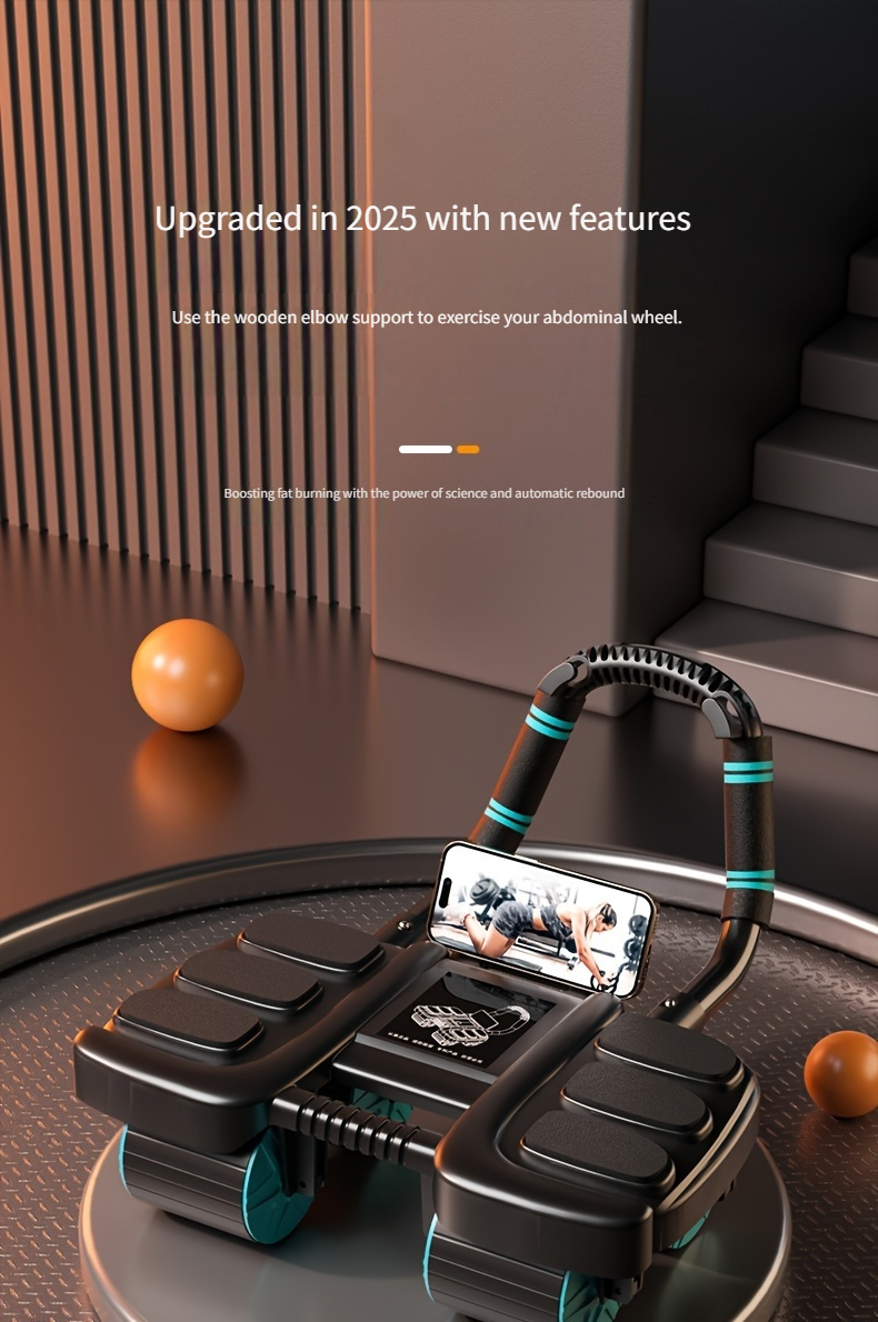 Home Fitness Equipment, Abdominal and Full Body Wheel, Four-Wheel Design, New Model Ab Roller with Elbow Support - Automatic Rebound, Upgraded Four-Wheel Core Exercise Device for Home Gym
