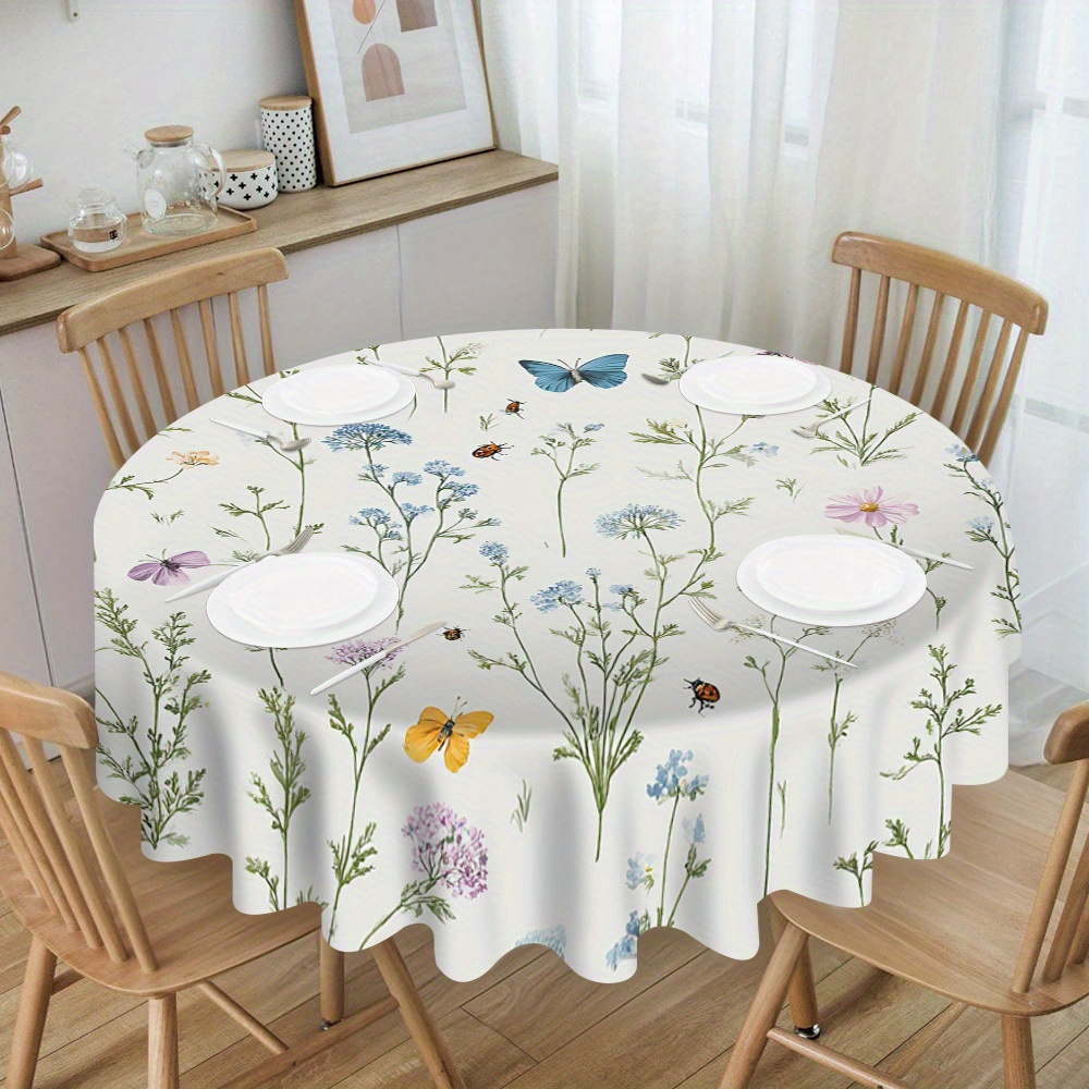 TEMU 1 nappe ronde "Pré de Printemps" pour une salle à manger légère et moderne, adaptée à diverses | Effet simple