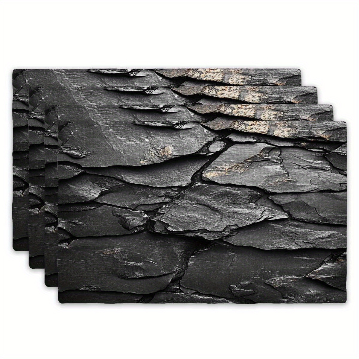 TEMU 4 Stück, Schwarze -Placemats, Gesteinsmuster, Placemats-Set, Hitzebeständig, Waschbare Placemats, Rutschfest, Faltbar, Einfach Zu Reinigen,