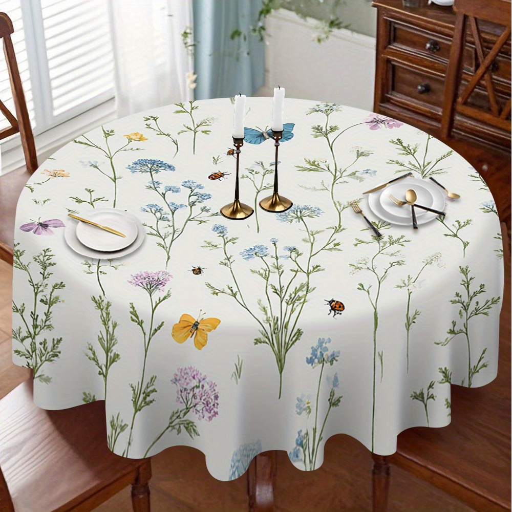TEMU 1pc Spring Round Tablecloth Design For Light And Dining, Suits Various Home | Simple Visual Effect
