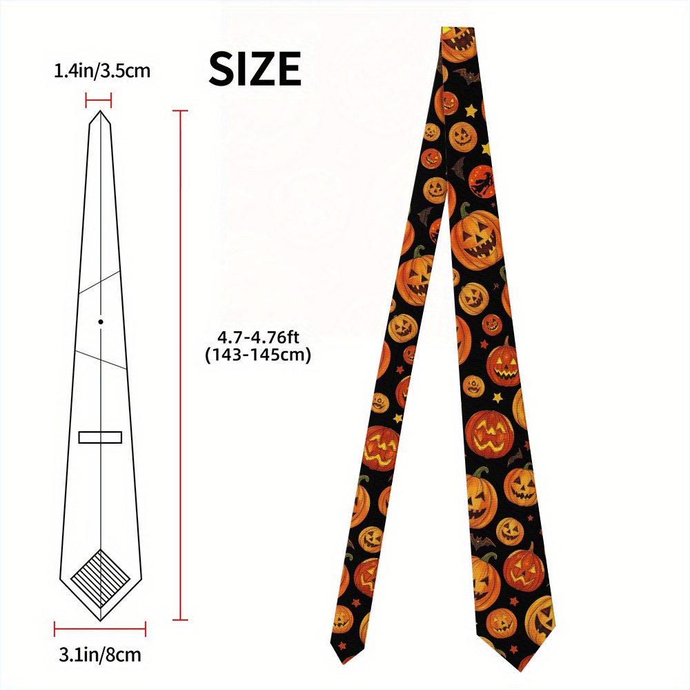 TEMU 1pc 1pcs Men's Vintage Pumpkin Print Tie - Soft Polyester Suitable For For Halloween, Weddings, Football Games, Mardi Gras Accessory - Machine