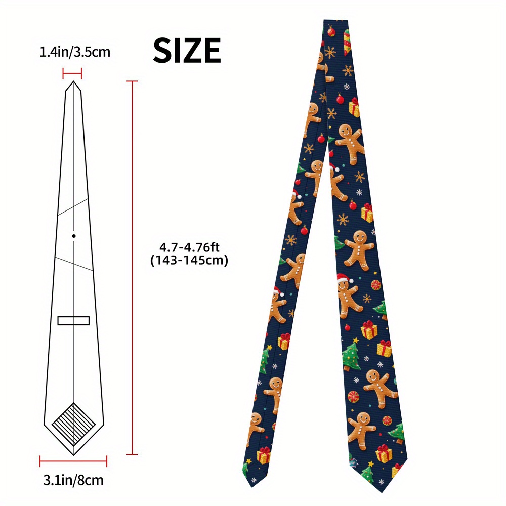 TEMU 1 pièce, Cravate amusante en polyester douce et pour hommes avec motif de en pain d'épices de Noël, largeur de 8 cm, pour les décontractés,