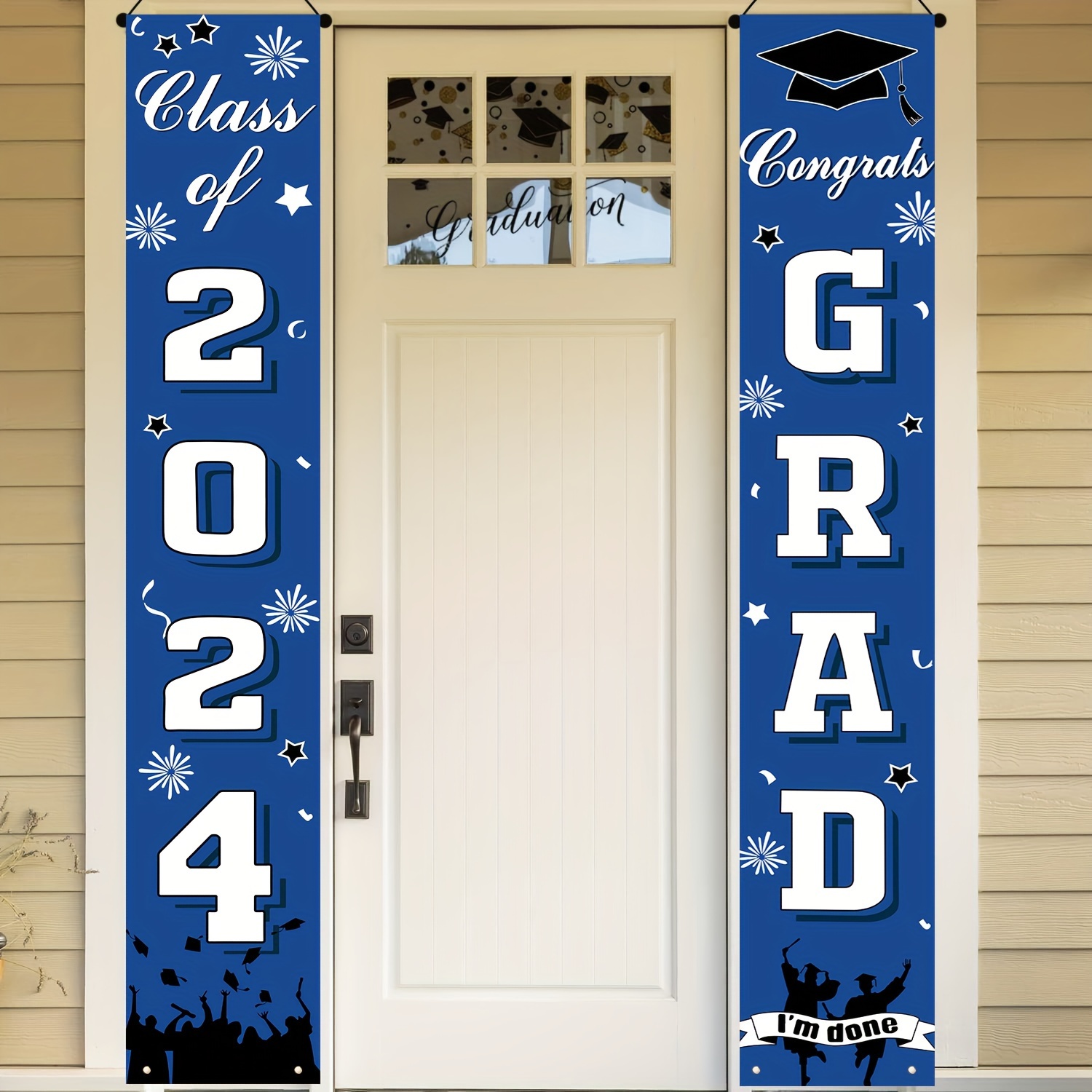 Purple Gold Graduation Decorations Class of 2024 Banner Set, 3Pcs 2024  Graduation Porch Sign Door Cover for Front Door Wall Yard Hanging  Background