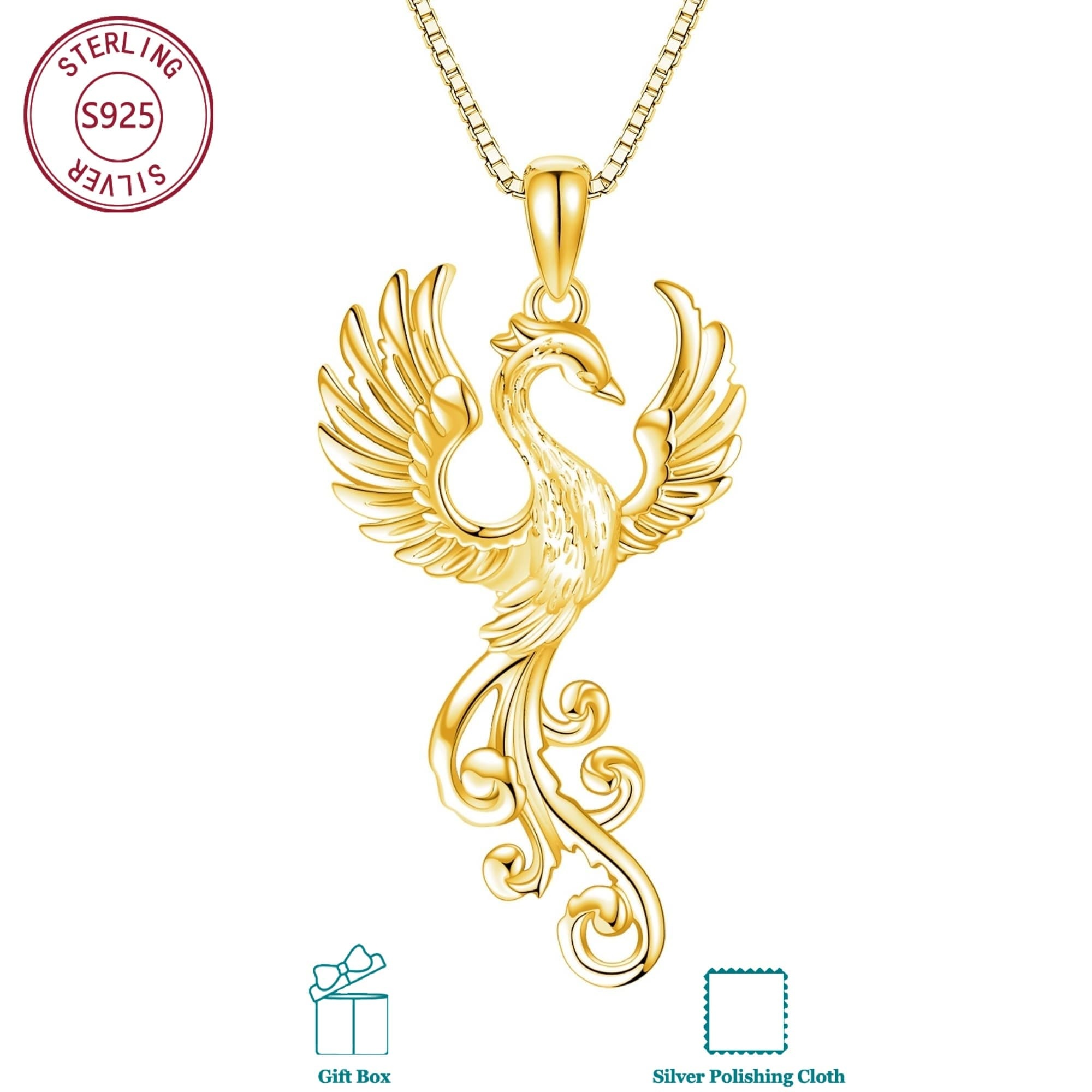 Image of 925 Sterling Silvery 18k Golden Plated Phoenix Necklace, Unisex Daily Wear, Birthday & Valentine's Day Gift, Meaningful Present For
