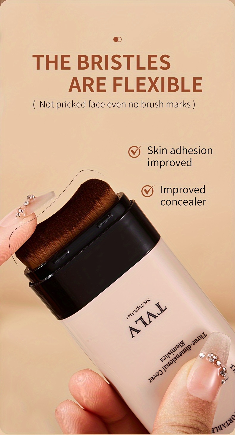 tlyv   foundation cream - natural look, long-lasting, stain-resistant, moisturizing cc cream with built-in brush, lightweight texture for all light beige types, waterproof & sweatproof,   nose contouring &   coverage, waterproof foundation | sleek   |   brush applicator details 17
