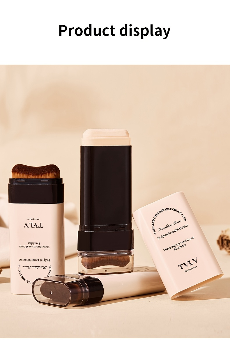 tlyv   foundation cream - natural look, long-lasting, stain-resistant, moisturizing cc cream with built-in brush, lightweight texture for all light beige types, waterproof & sweatproof,   nose contouring &   coverage, waterproof foundation | sleek   |   brush applicator details 18