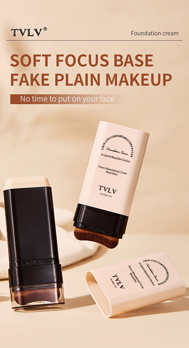 tlyv   foundation cream - natural look, long-lasting, stain-resistant, moisturizing cc cream with built-in brush, lightweight texture for all light beige types, waterproof & sweatproof,   nose contouring &   coverage, waterproof foundation | sleek   |   brush applicator details 2