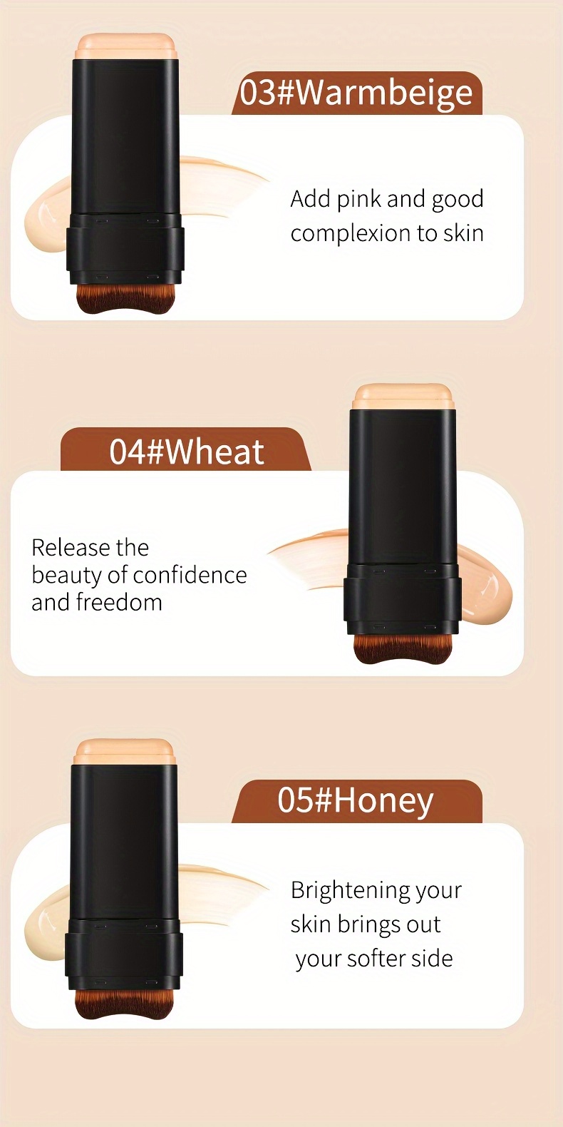 tlyv   foundation cream - natural look, long-lasting, stain-resistant, moisturizing cc cream with built-in brush, lightweight texture for all light beige types, waterproof & sweatproof,   nose contouring &   coverage, waterproof foundation | sleek   |   brush applicator details 3