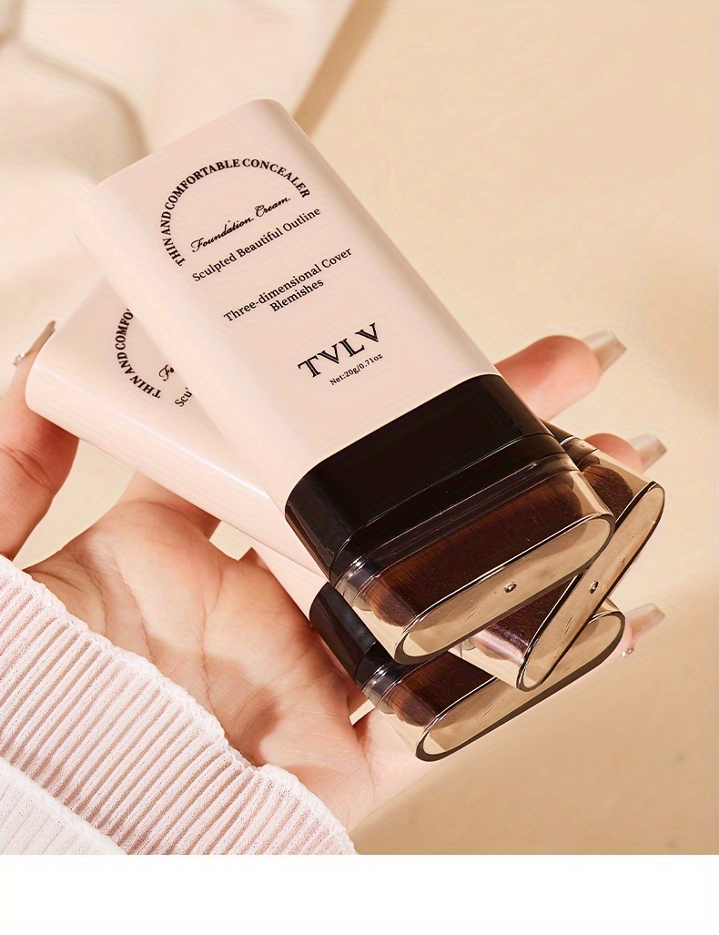 tlyv   foundation cream - natural look, long-lasting, stain-resistant, moisturizing cc cream with built-in brush, lightweight texture for all light beige types, waterproof & sweatproof,   nose contouring &   coverage, waterproof foundation | sleek   |   brush applicator details 4