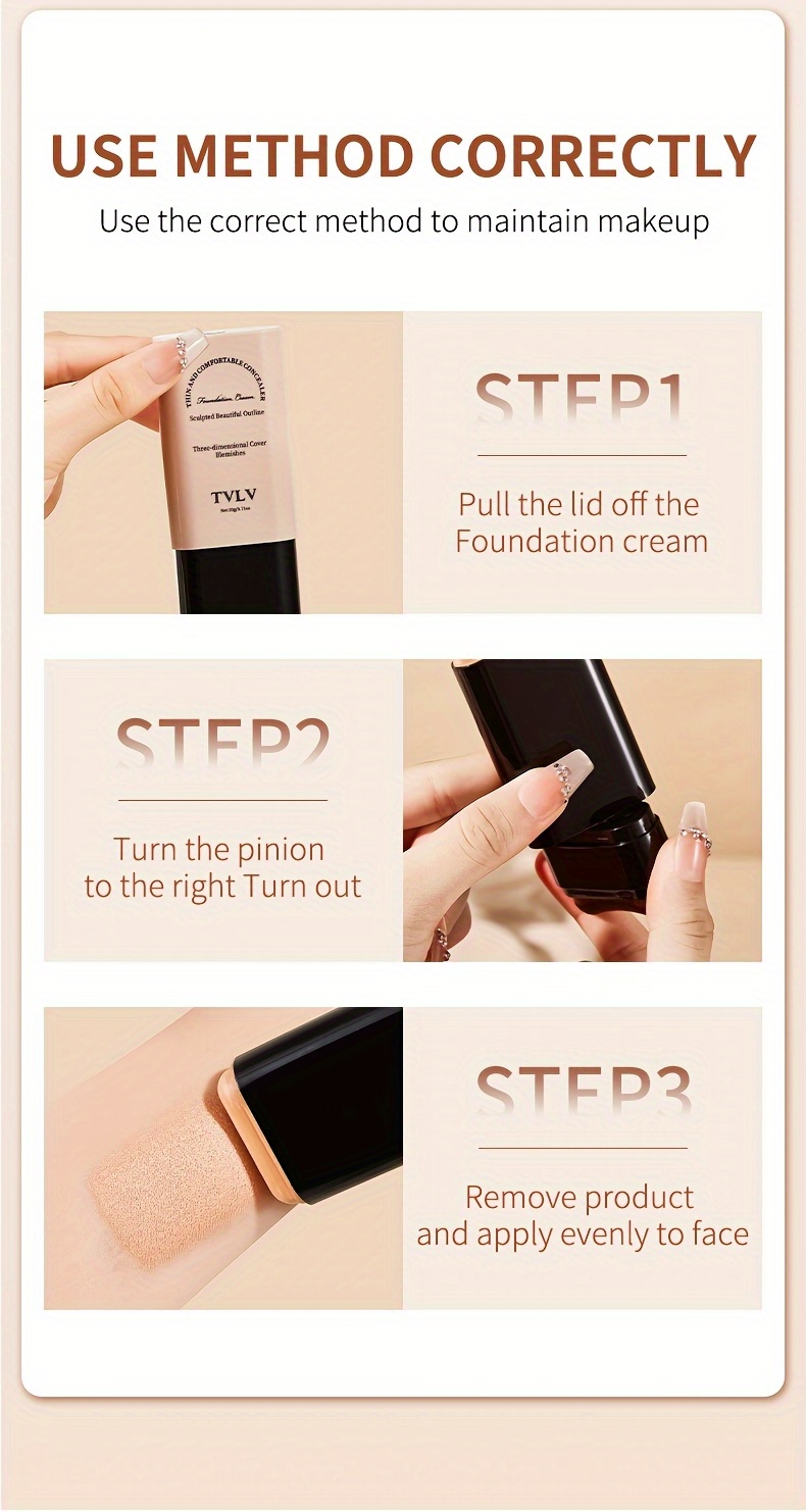 tlyv   foundation cream - natural look, long-lasting, stain-resistant, moisturizing cc cream with built-in brush, lightweight texture for all light beige types, waterproof & sweatproof,   nose contouring &   coverage, waterproof foundation | sleek   |   brush applicator details 15