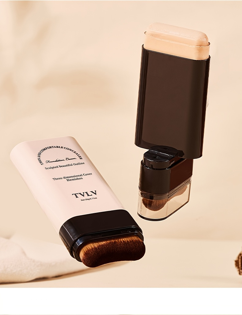 tlyv   foundation cream - natural look, long-lasting, stain-resistant, moisturizing cc cream with built-in brush, lightweight texture for all light beige types, waterproof & sweatproof,   nose contouring &   coverage, waterproof foundation | sleek   |   brush applicator details 9