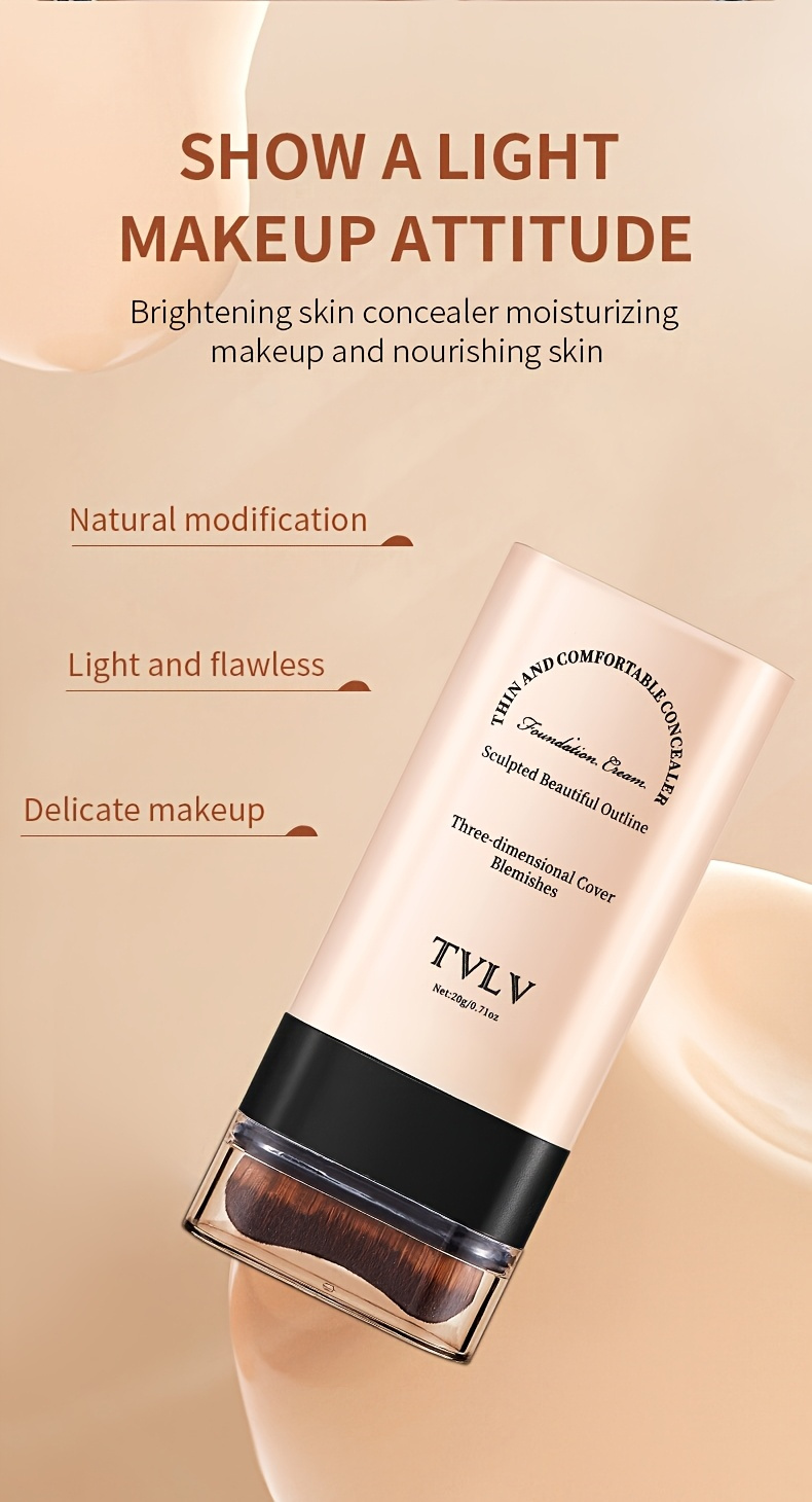 tlyv   foundation cream - natural look, long-lasting, stain-resistant, moisturizing cc cream with built-in brush, lightweight texture for all light beige types, waterproof & sweatproof,   nose contouring &   coverage, waterproof foundation | sleek   |   brush applicator details 5