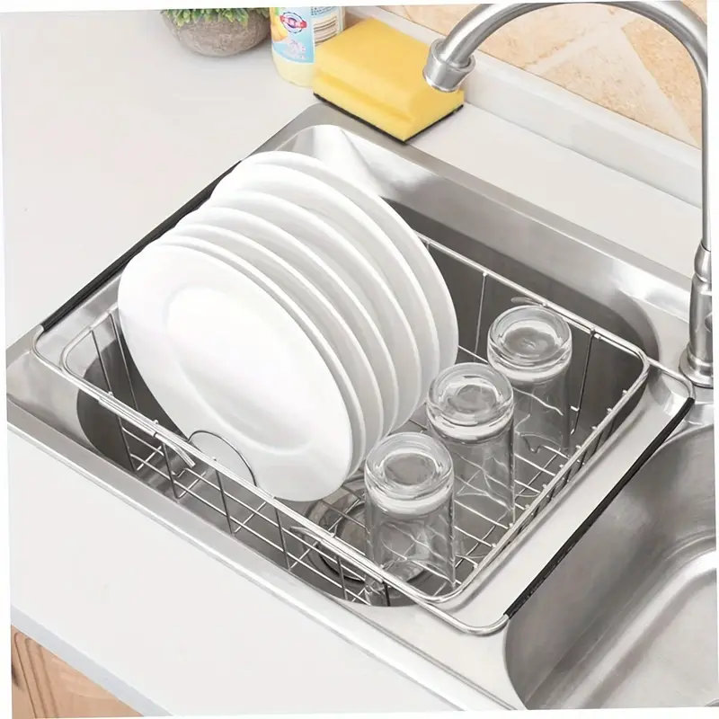 stainless steel drain basket 3 in 1 expandable dish drying rack for sink counter table rust resistant 304 steel multi purpose tableware organizer for plates bowls mugs cutlery Product details 2