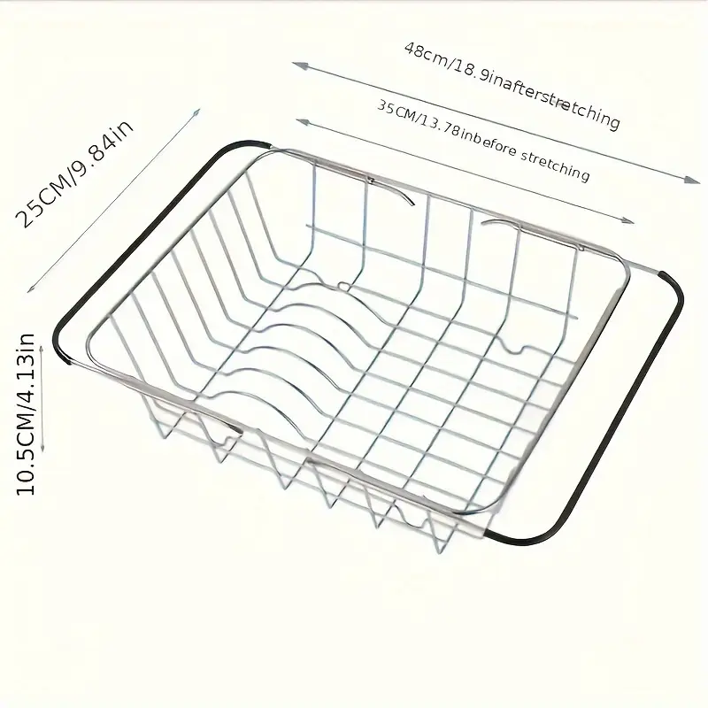stainless steel drain basket 3 in 1 expandable dish drying rack for sink counter table rust resistant 304 steel multi purpose tableware organizer for plates bowls mugs cutlery Product details 0