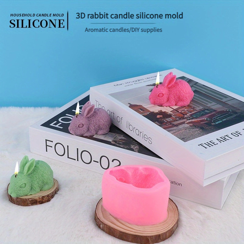 

1pc 3d Rabbit Candle Silicone Mold Design, Aromatherapy Diy Ornament With Drip Glue Decoration Random Color