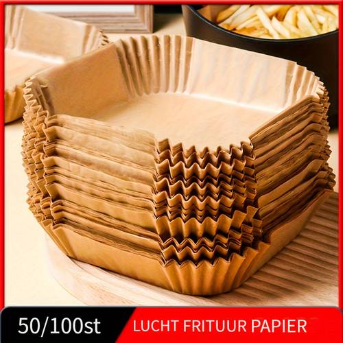 50/100 stuks anti-aanbak airfryer bakpapier - vierkant, zonder bakplaat, oliebestendig - keukenaccessoire voor frituren, , koken, makkelijk schoon te maken, oven en airfryer - kerstmis, halloween, pasen, chanoeka, thanksgiving