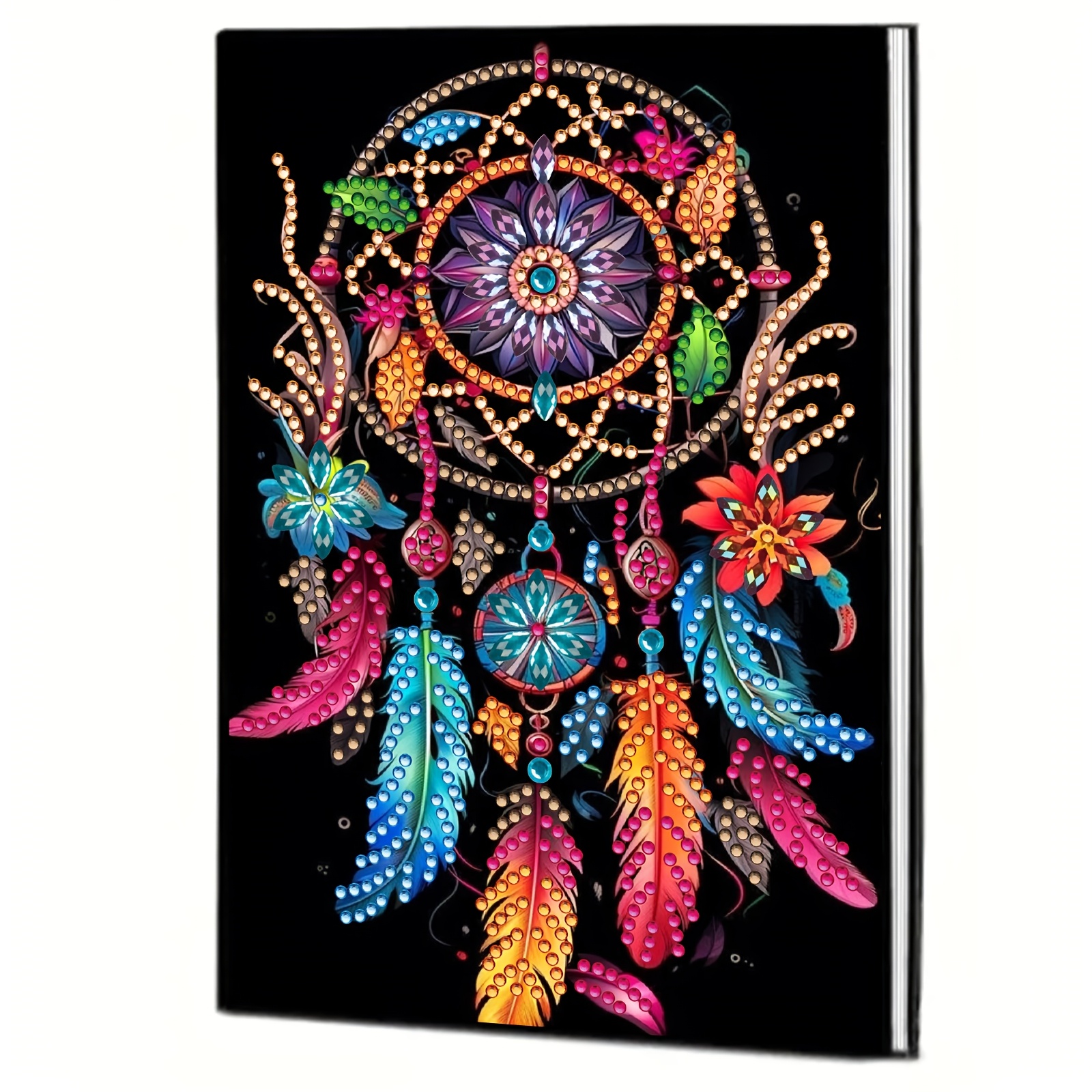 TEMU Vibrant 2d Flat Mosaic Notebook - With Colorful Beads And, Faux Leather Sketchbook For Art And Writing, Unique Crystal-embellished Diary, Perfect Gift For Craft Lovers