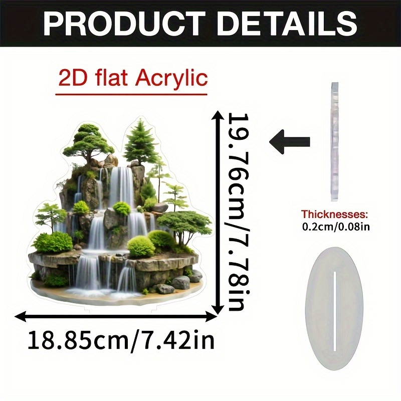 [2D Flat] 2D Acrylic Flat, Mountain Waterfall Landscape Desktop Decor - Realistic 3D Effect, No Battery Needed, Ideal for Home, Office, Cafe - Perfect Gift for Birthdays & New Home Decorations, Office Decoration | Serene Landscape | Detailed Craftsmanship, Waterfall Decor