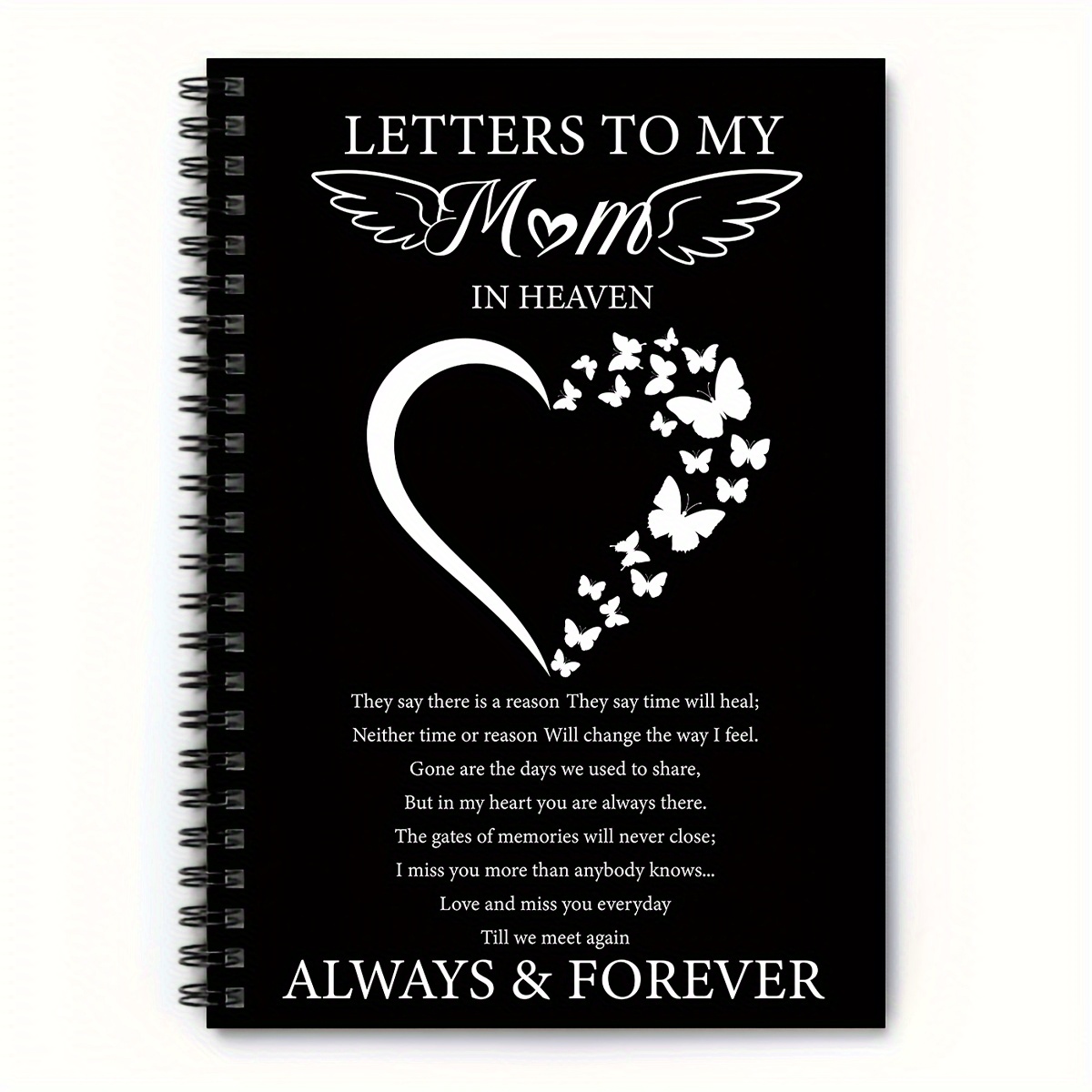 TEMU 1pc Day Spiral Notebook - "letters To My Mom In Heaven" Message With Heart & Butterflies Design, 8.26x5.51 Inches, Perfect Gift For Expressing