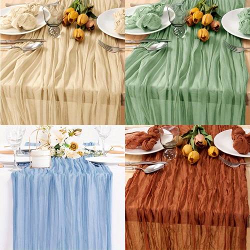 5pcs of polyester braided sage green table runners 6 pleated design birthday party and wedding table decoration