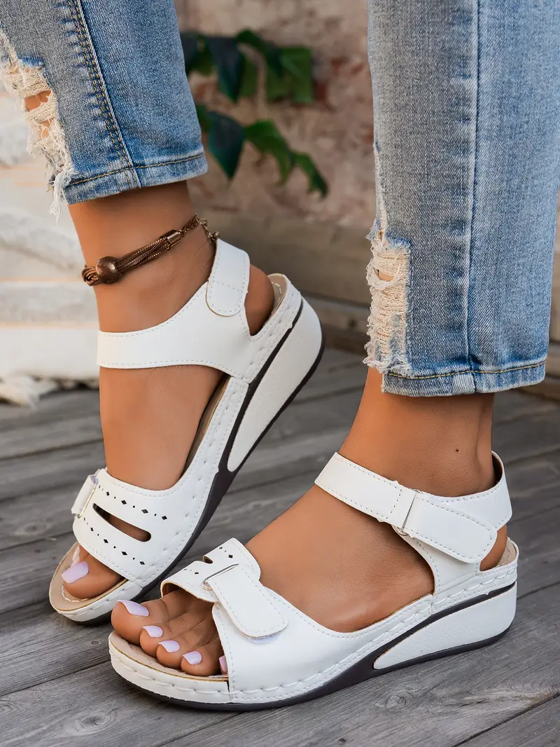 womens solid color wedge sports sandals casual versatile open toe thick sole outdoor vacation shoes summer comfortable adjustable ankle strap fashion beach sandals details 9
