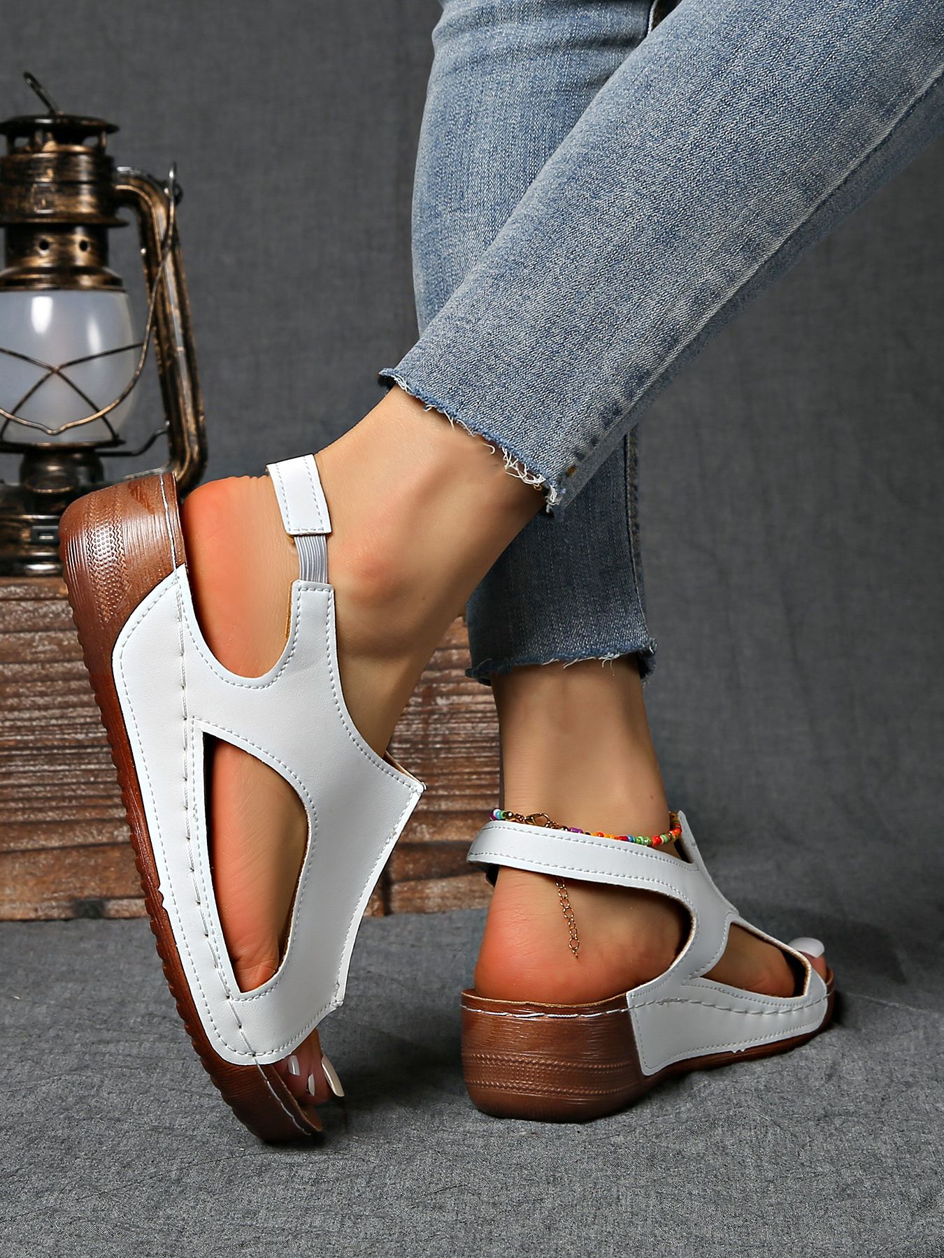 summer womens solid color wedge sports sandals casual versatile open toe simple outdoor vacation thick sole shoes summer comfortable hollowed out barefoot stretch elastic strap beach sandals Product details 11
