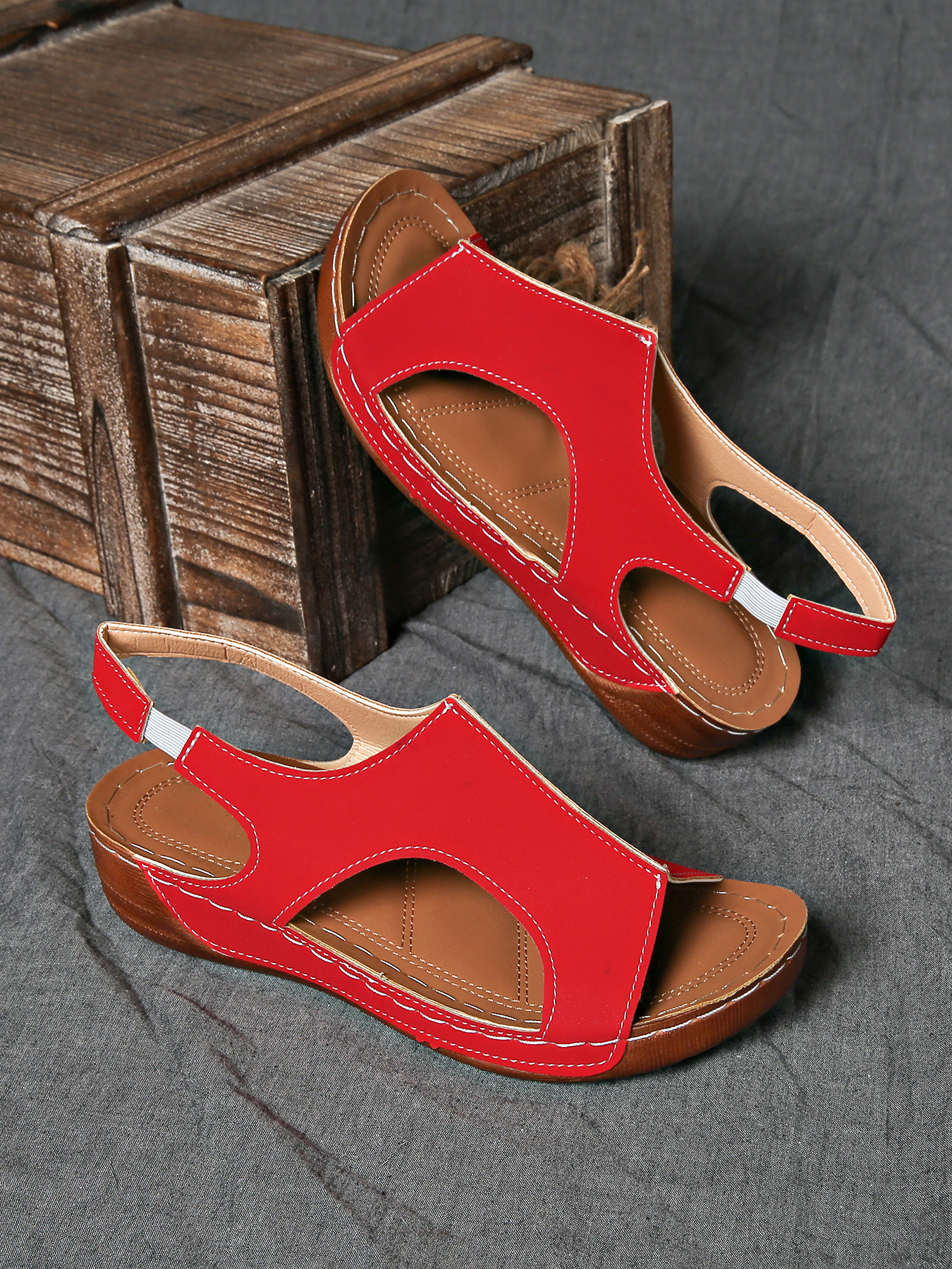 summer womens solid color wedge sports sandals casual versatile open toe simple outdoor vacation thick sole shoes summer comfortable hollowed out barefoot stretch elastic strap beach sandals Product details 30