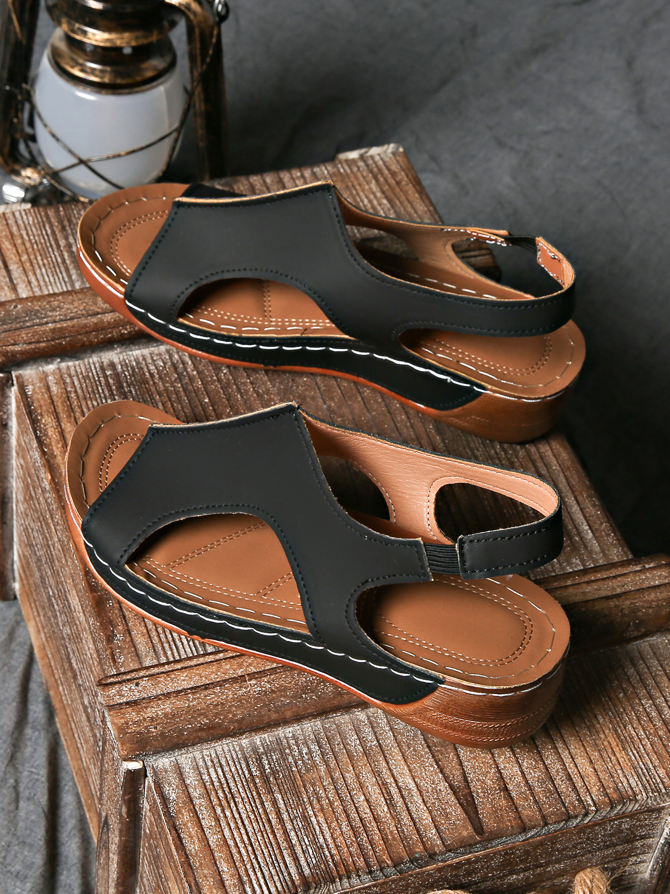 summer womens solid color wedge sports sandals casual versatile open toe simple outdoor vacation thick sole shoes summer comfortable hollowed out barefoot stretch elastic strap beach sandals Product details 27