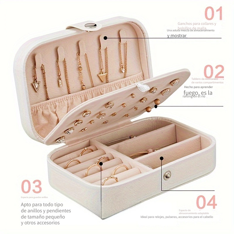 1pieza Estuche de almacenamiento de joyería de cuero de PU de lujo portátil de doble capa - Estuche de cierre seguro con forro de tela suave - Organiza y exhibe aretes, collares, anillos y más - Organizador de escritorio moderno para el hogar o la oficina, Estuches de joyería
