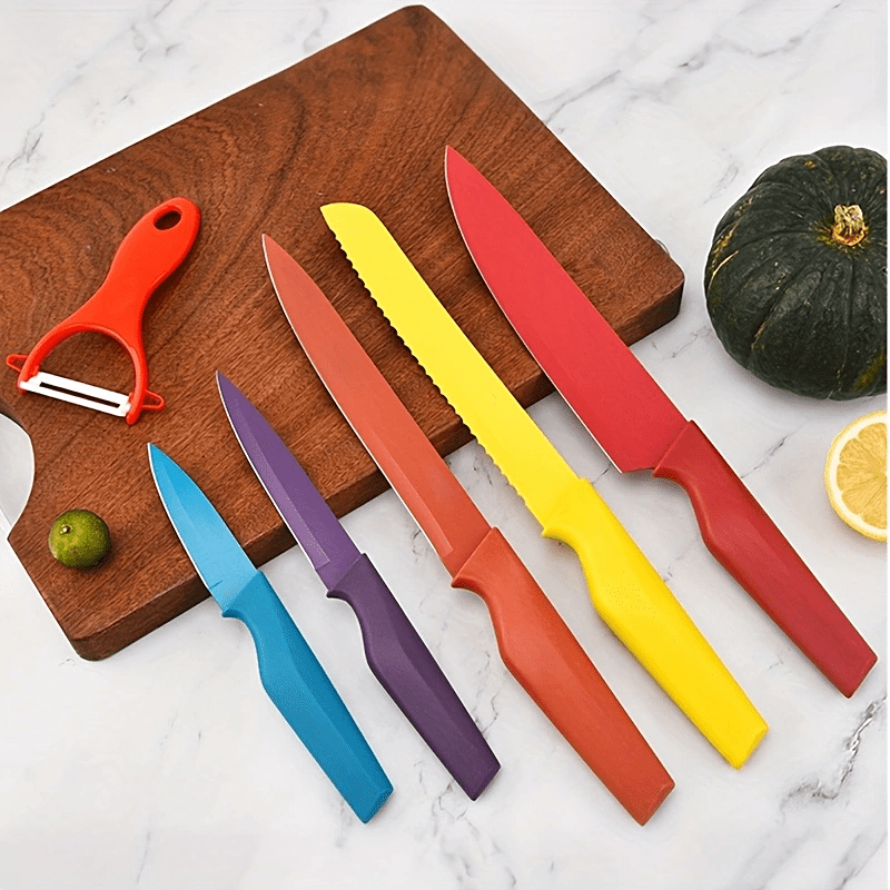 TEMU 6in 1 Bbq Knife Set German Stainless Steel Serrated Knife+bread Knife+scissors/outdoor Camping Meat Cutting Knife Set, Christmas, Father's Day Gift, Best Gift