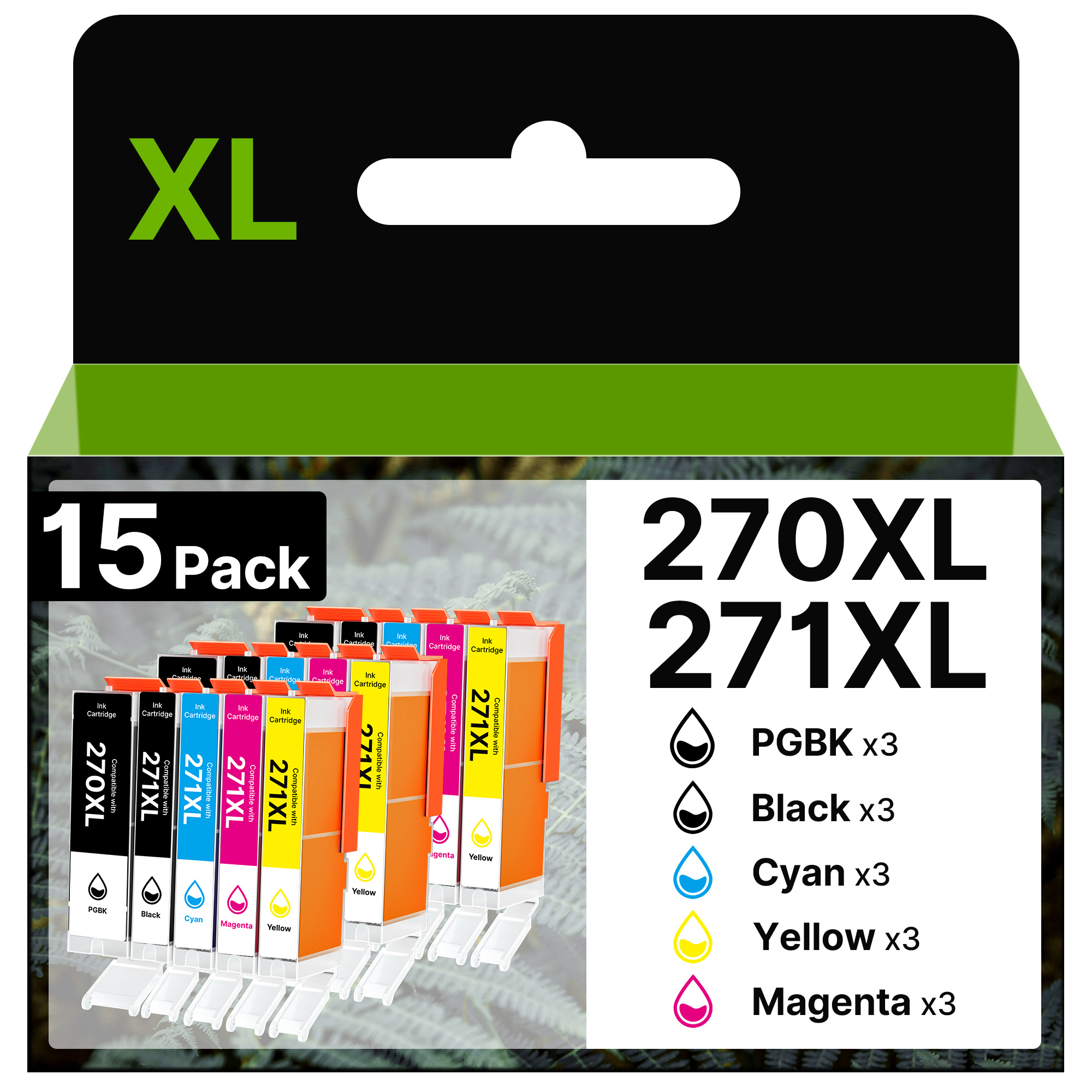 TEMU 15 Pack 270 XL (TM) Compatible Cartouche D'encre de Remplacement Pour Canon PGI-270XL CLI-271XL PGI270 CLI271 Pour Canon MG6820 MG5720 ( Noir, 3