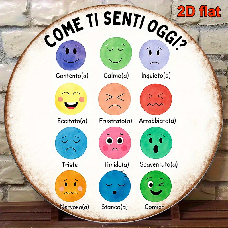TEMU 2d Flat, 1pc, 20.32x20.32 Cm Round Italian Aluminum Sign With " Feeling Today?" Mood Vintage Decorative Plaque, Home Emotional Atmosphere Wall