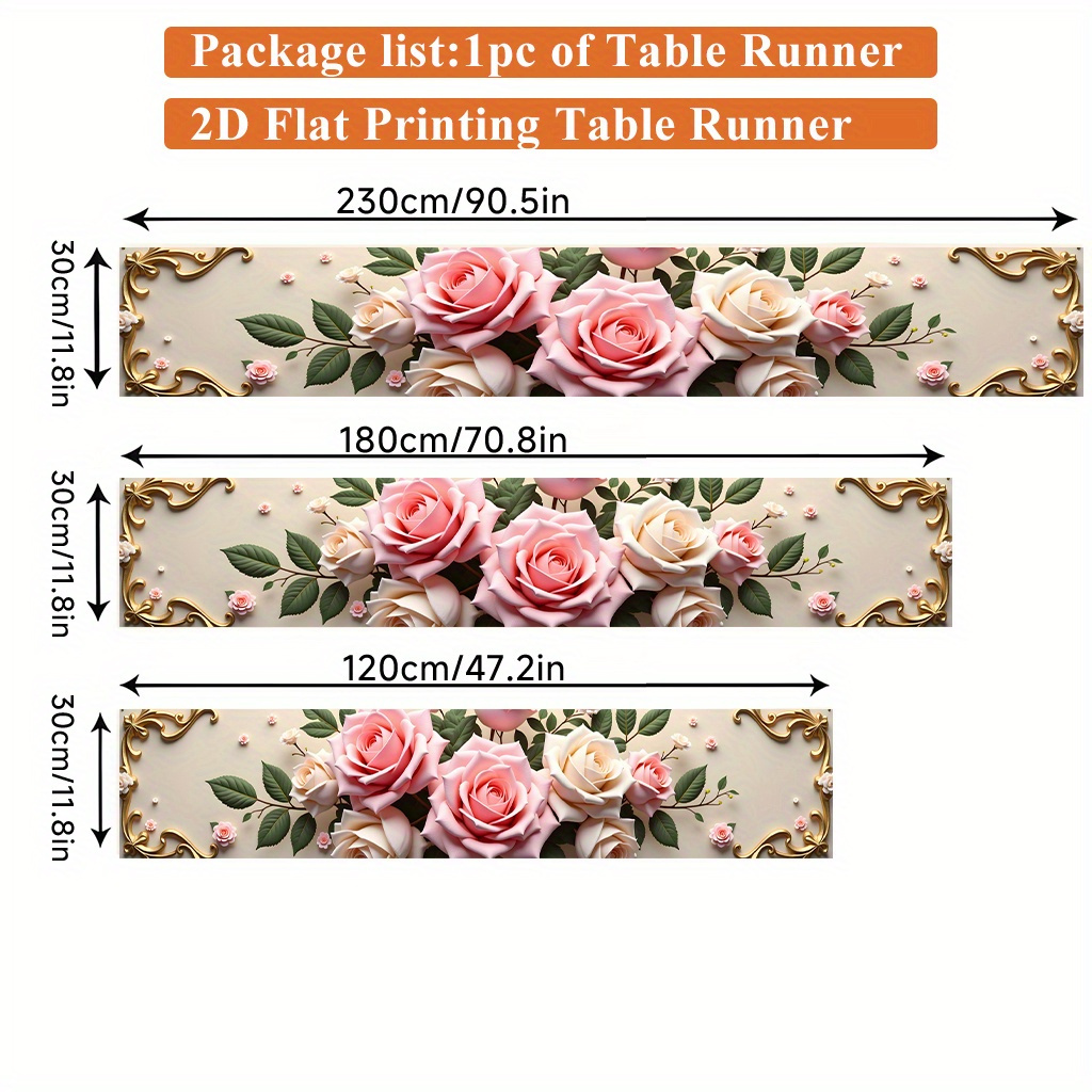 TEMU 2d Flat Printing Table Runner 1pc, Beautiful Roses With Polyester Table Runner, Rectangular, For Dining Table, Coffee Table, Home Decor, Vibrant