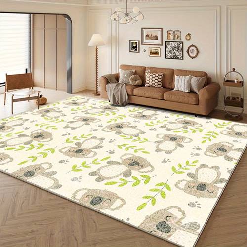 item picture 850g m velvet non slip plastic backing extra large thickened luxury soft cushion cute koala pattern with leaves beige background cartoon style low pile machine washable living room multiple sizes living room rug